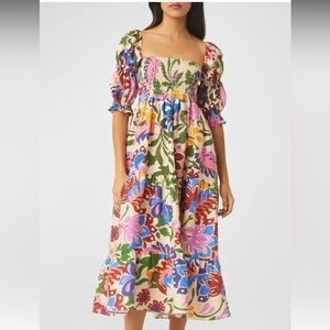 MISA Los Angeles Floral Smocked Tiered Midi Yolanda Dress